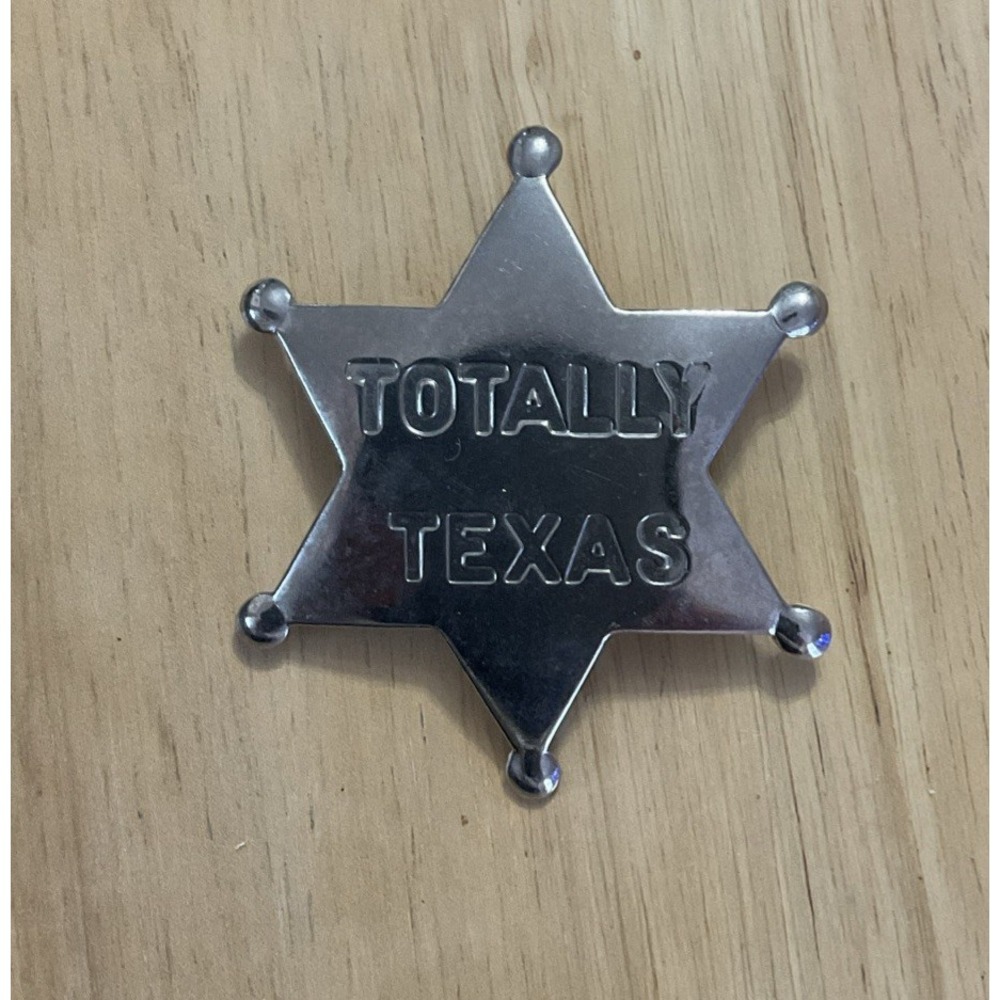 Totally Texas Metal Badge Silver Tone Old West Cowboy Halloween Costume Prop